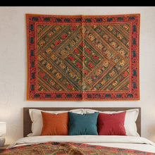  Boho Orange Elephant Embroidered Tapestry – Handcrafted Indian Bed Throw & Wall Decor