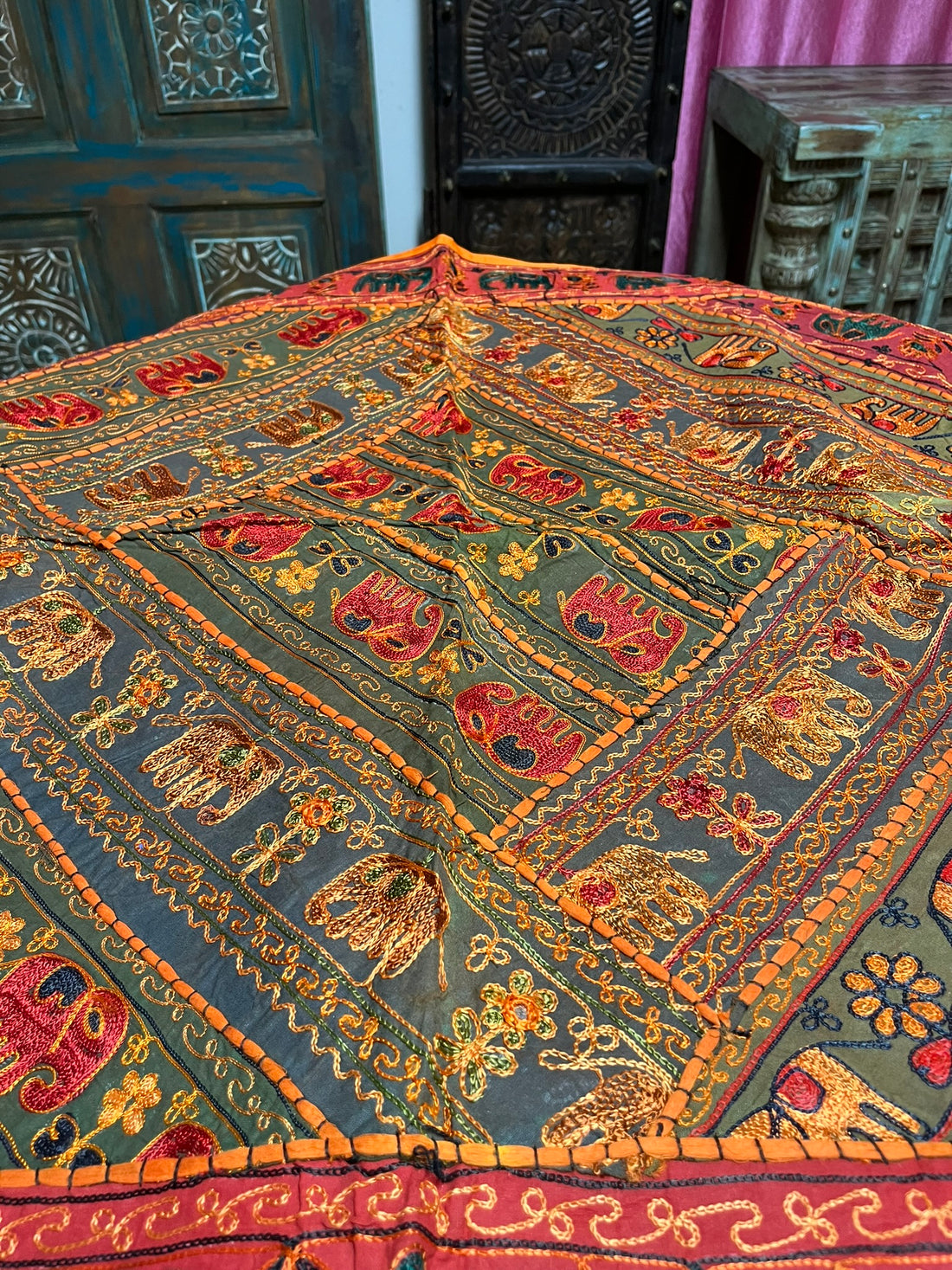  Boho Orange Tapestry Elephant Embroidered Bed Throw Wall Decor