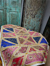 Vintage Pink & Blue Beaded Sari Tapestry – Embroidered Indian Wall Hanging