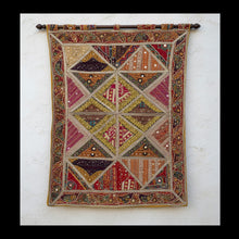  Vintage Indian Purple Beaded Wall Hanging | Decorative Sari Tapestry Boho Art