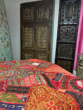 Vintage Sari Tapestry Wall Hanging Indian Hand Embroidered Table Decor