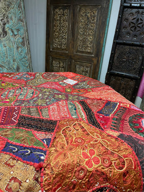Vintage Sari Tapestry Wall Hanging Indian Hand Embroidered Table Decor