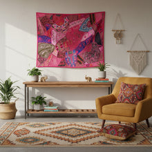  Pink Magnolia Sari Tapestry – Handcrafted Wall Hanging Tapestry
