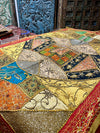 Vintage sari Patchwork beaded Tapestry, Gypsy sari decor, Bohemian Wall Hanging