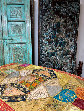 Vintage sari Patchwork beaded Tapestry, Gypsy sari decor, Bohemian Wall Hanging