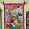 Handmade Pink & Blue Embroidered Bed Throw – Indian Boho Tapestry for Bed, Sofa