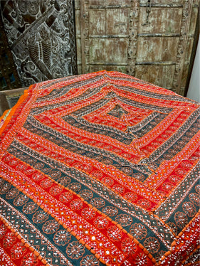 Beaded Indian Tapestry – Red & Orange Boho Wall Hanging Decor