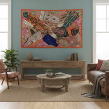  Orange and Beige Indian Tapestry – Boho Wall Hanging & Artistic Patchwork Décor, Hand-Embroidered