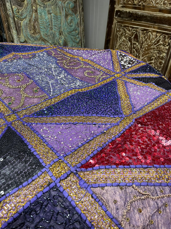 Purple Patchwork Wall Decor, Hand Embroidery Tapestry, Handmade Wall Hanging