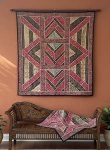  Pink & Black Indian Tapestry – Handcrafted Bohemian Wall Hanging, Bold Artistic Home Décor