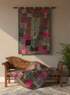 Indian Pink & Blue Sari Tapestry – Hand-Embroidered Wall Hanging with Sequins & Intricate