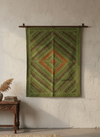 Vintage Green Indian Tapestry – Hand-Embroidered Wall Hanging, Boho Textile Art