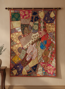  Monsoon Sherbet Orange Embroidered Tapestry – Handmade Wall Hanging with Intricate Sequin Detailing