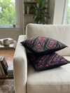 Vintage Kutch Mirror Work Cushion Covers, Set of 2 | Black & Purple Boho Pillow Covers