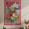 Pink Vintage Indian Rhapsody Tapestry – Boho Hand-Embroidered Wall Hanging, Patchwork Textile