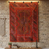 Vintage Orange Red Tapestry – Hand-Embroidered Patchwork Wall Hanging