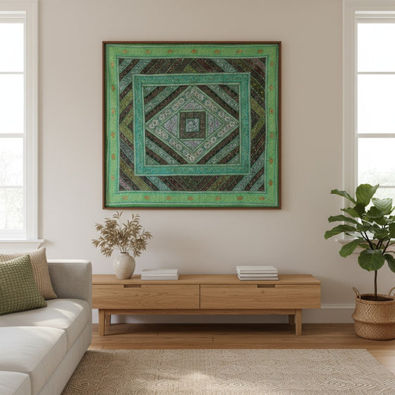 Huge Green Indian Tapestry – King Bed Throw & Large Wall Hanging, Boho Decorative Bedspread