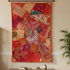 Orange Zardozi Sari Tapestry – Hand-Embroidered Patchwork Vintage Wall Throw
