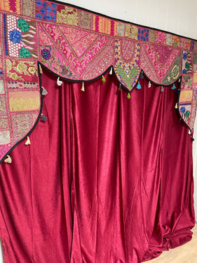 Retro Pink Traditional Embroidered Window Topper with matching Curtains Indian Toran