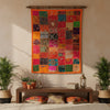 Indian Sari Tapestry Wall Hanging – Orange & Pink Embroidered Patchwork Boho Décor