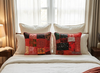 Handmade Dark Red Patchwork Cushion Covers – Vintage Sari Boho Throw Pillows for Sofa