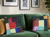 Handmade Dark Green Patchwork Cushion Covers – Vintage Sari Boho Throw Pillows for Sofa