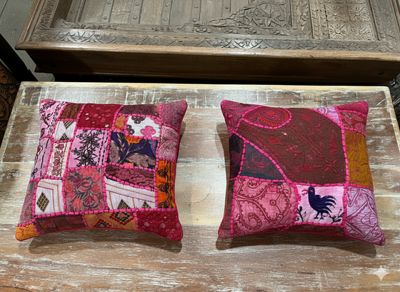Handmade Boho Patchwork Cushion Covers Pink Throw Pillows for Living Room & Bedroom