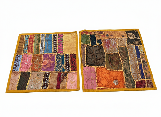 Handmade Boho Patchwork Cushion Covers – Yellow Multi Decorative Pillows for Living Room