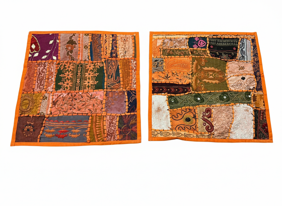  Boho Patchwork Cushion Covers – Orange Multi Decorative Throw Pillows for Living Room