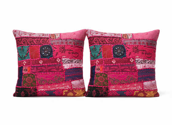 Boho Patchwork Cushion Covers – Pink Multi Decorative Throw Pillows for Living Room 