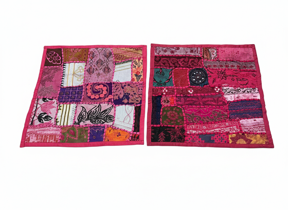 Boho Patchwork Cushion Covers – Pink Multi Decorative Throw Pillows for Living Room 
