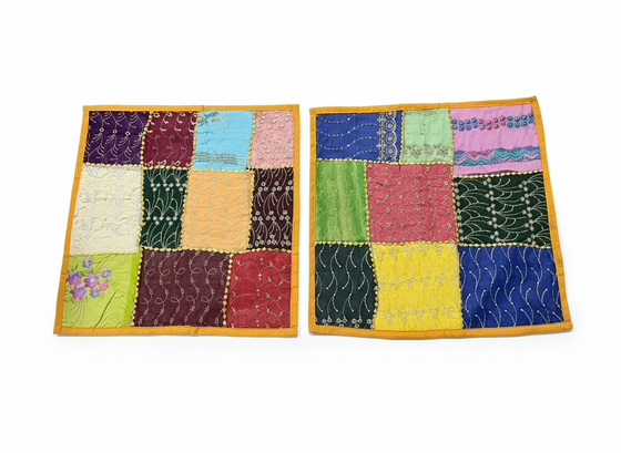 Boho Yellow Multi Patchwork Cushion Covers – Handmade Decorative Throw Pillows