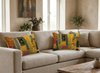 Handmade Yellow Patchwork Cushion Covers – Boho Pillows for Sofa, Living Room