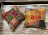 Mustard Yellow Patchwork Cushion Covers – Handmade Vintage Sari Throw Pillows