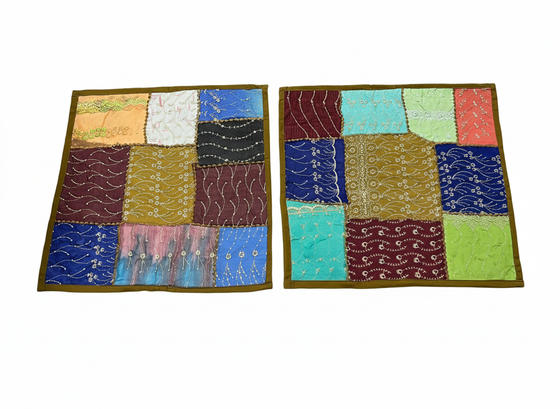 Green Multi Patchwork Cushion Covers – Handmade Vintage Throw Pillows