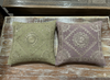 Green & Purple Patchwork Cushion Covers – Handmade Vintage Throw Pillows