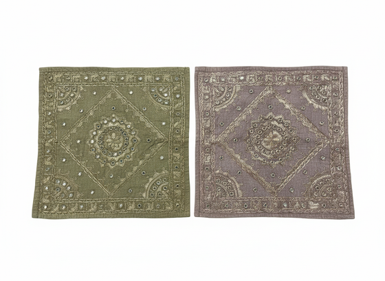Green & Purple Patchwork Cushion Covers – Handmade Vintage Throw Pillows