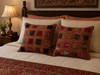 Handmade Dark Red Patchwork Cushion Covers – Bohemian Throw Pillow Cases for Boho Home Décor