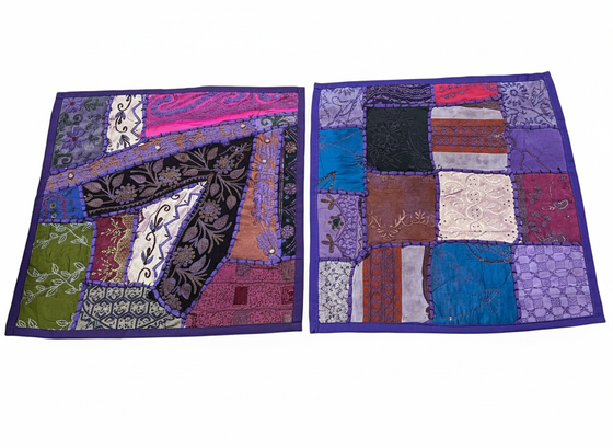 Handmade Purple Patchwork Cushion Covers – Bohemian Throw Pillows for Sofa & Bed