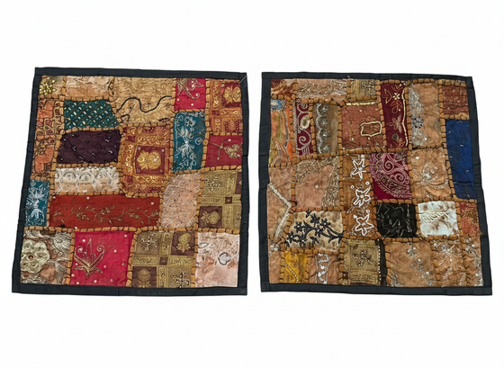 Black Multi Patchwork Cushion Covers – Handmade Bohemian Throw Pillows Home Décor