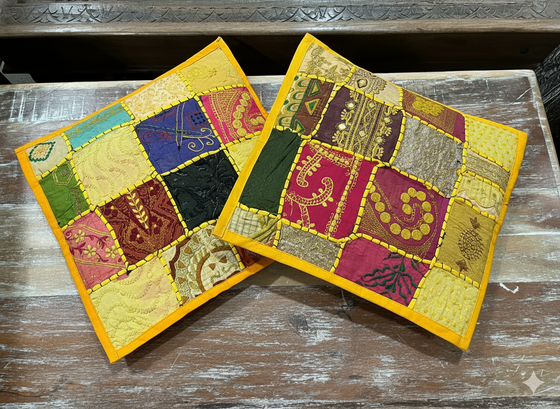  Boho Patchwork Cushion Covers – Dark Yellow Decorative Throw Pillows for Living Room 