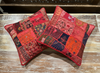 Dark Red Patchwork Cushion Covers – Bohemian Decorative Throw Pillows for Living Room