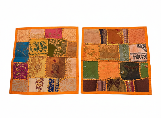 Orange Boho Patchwork Cushion Covers – Decorative Throw Pillows for Living Room