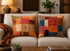 Orange Boho Patchwork Cushion Covers – Handmade Throw Pillow Covers for Living Room