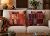 Handmade Red Patchwork Throw Pillow Covers – Bohemian Cushion Covers for Sofa, Couch