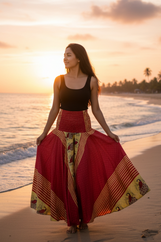 Bellydance Skirt Cardinal Red Flowy Palazzo Pants: Handmade Gypsy Vibes