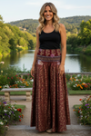 Women’s Handmade Bohemian Wide-Leg Pants – Deep Maroon, Flowy & Elegant Boho Style
