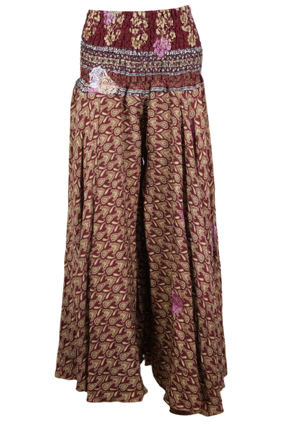 Women’s Handmade Bohemian Wide-Leg Pants – Deep Maroon, Flowy & Elegant Boho Style