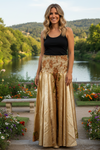Boho Chic Gold Floral Palazzo Pants – Flowy, Comfortable & Stylish Beachwear for Women