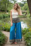 Boho Chic Handmade Wide-Leg Palazzo Pants – Flowy & Comfortable Bright Blue Pants for Women